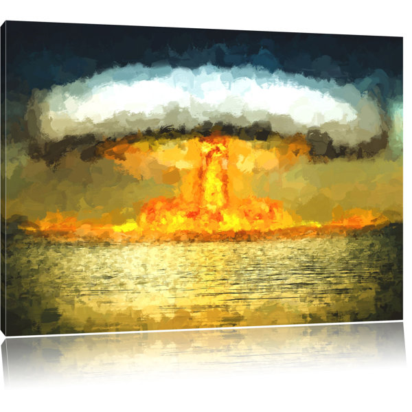 East Urban Home Neon Atomic Bomb Art Print On Canvas In Green