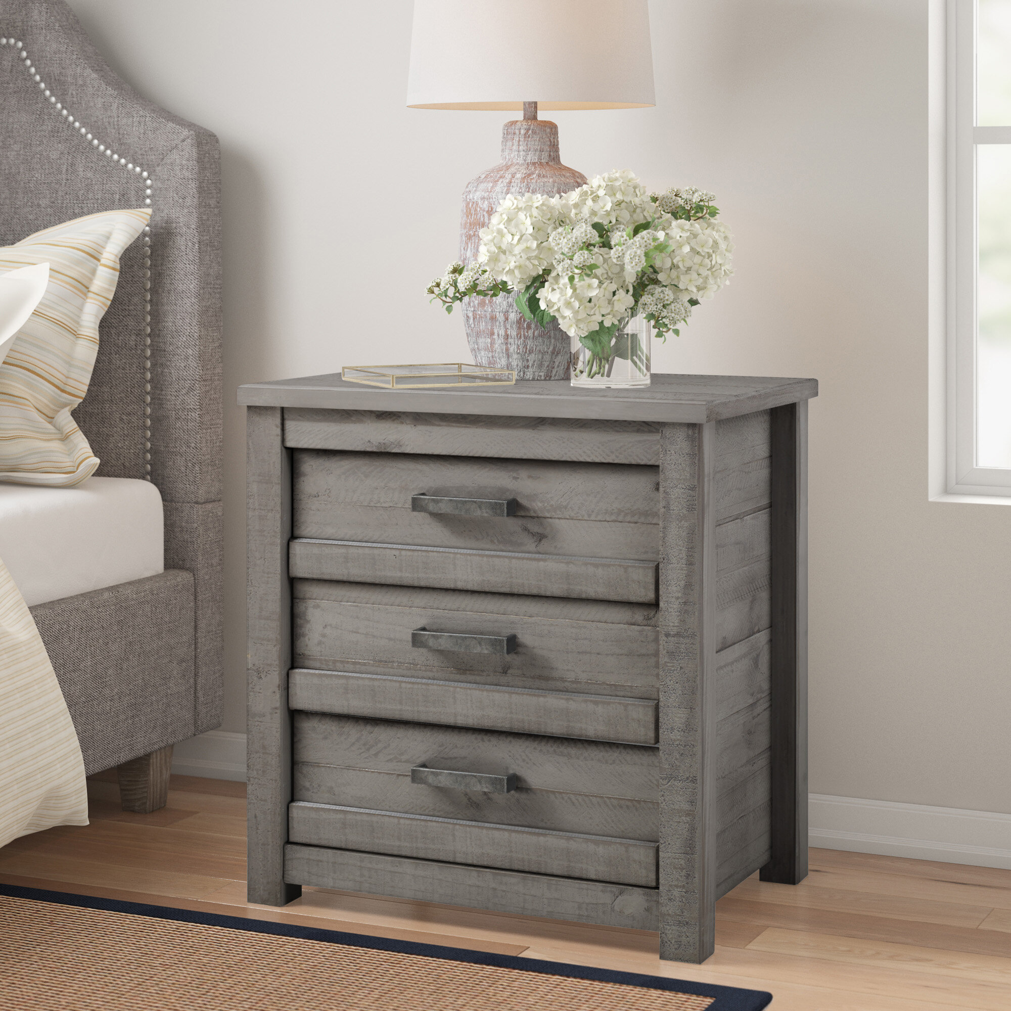 3 drawer nightstand gray