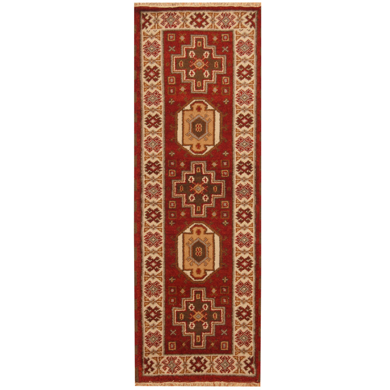 Isabelline Jevon Hand Knotted Red Ivory Gold Area Rug Wayfair