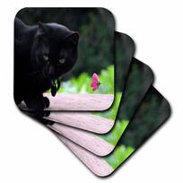 Set of 8 3dRose CST_18523_2 Domestic White Cat with Green Eyes Soft Coasters