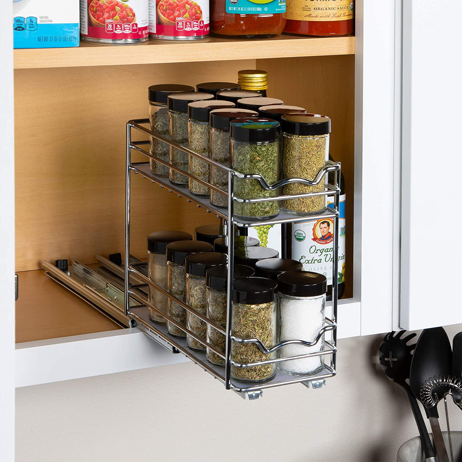 BEF Hanging Spice Rack For Kitchen Mount Spice Jar Wall Shelf Holder Organizer