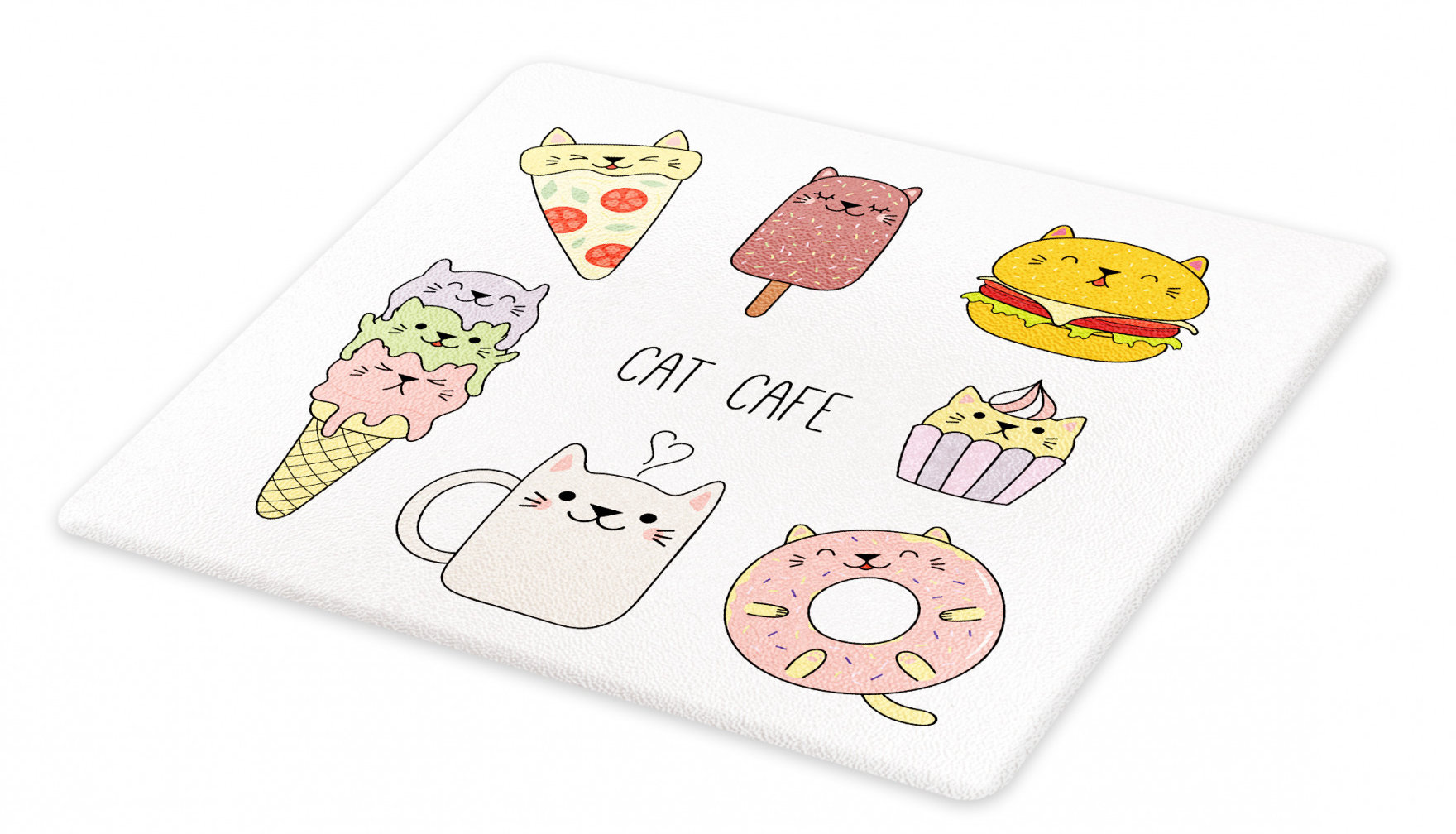 East Urban Home Ambesonne Cartoon Cutting Board Cats Cafe Hand