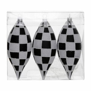 Glitter Checkered Christmas Teardrop Ornament (Pack of 3)