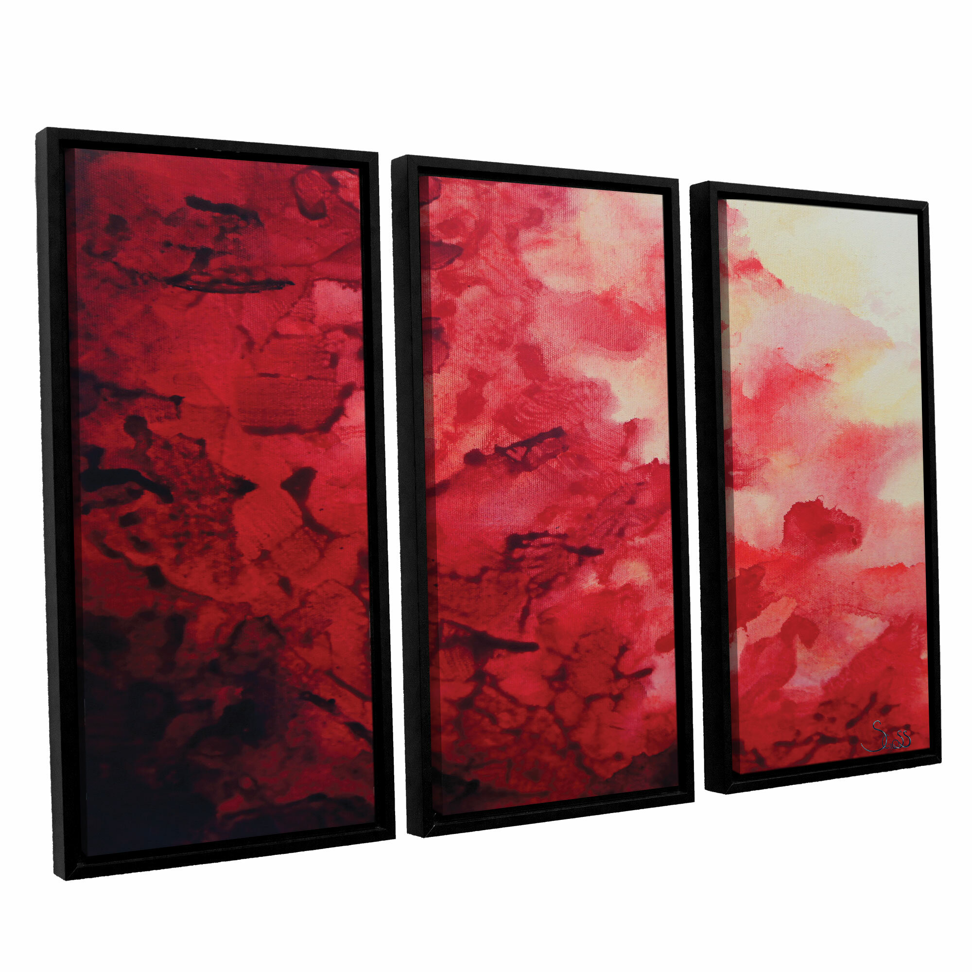 24 by 36 ArtWall Shiela Gosselins Red Watery Abstract Artmetalz 3 Piece Aluminum Print Set 