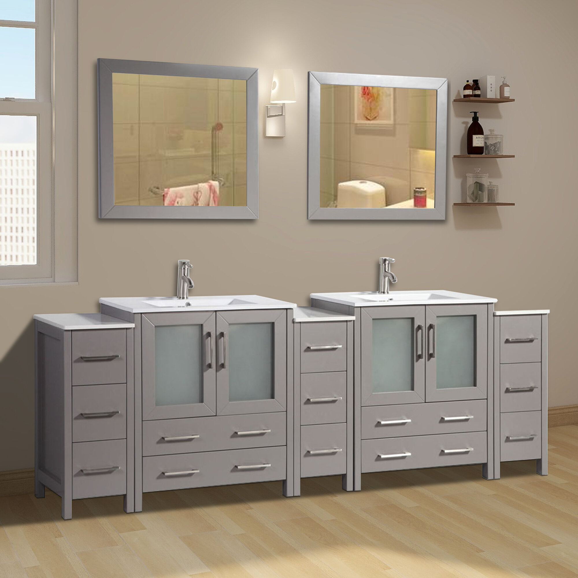 Wade Logan Karson Modern 96 Double Bathroom Vanity Set With Mirror Reviews Wayfair