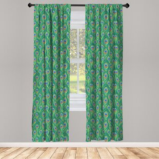 Painted Peacock Feather Mural Blockout Dark Window Curtains Drapes 2 Panels 
