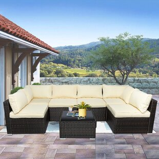 Brown Wicker+Beige Cushions COODENKEY 11-Piece Patio Dining Table Set Modular Outdoor Furniture Conversation Rattan Chairs,Included 4 Armchairs & 4 Stool and Glass Tabletop for Backyard,Poolside