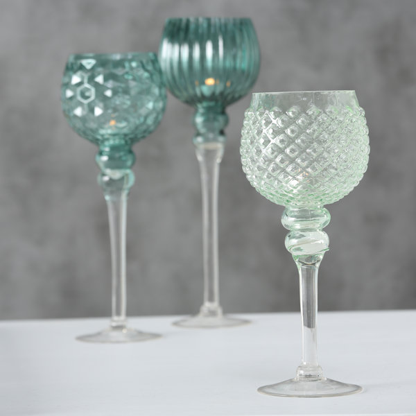 3 piece glass candle holder set