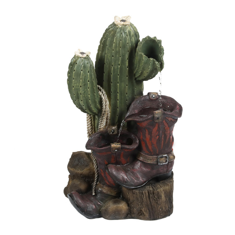 Union Rustic Commodore Resin Cactus And Boot Fountain Reviews Wayfair