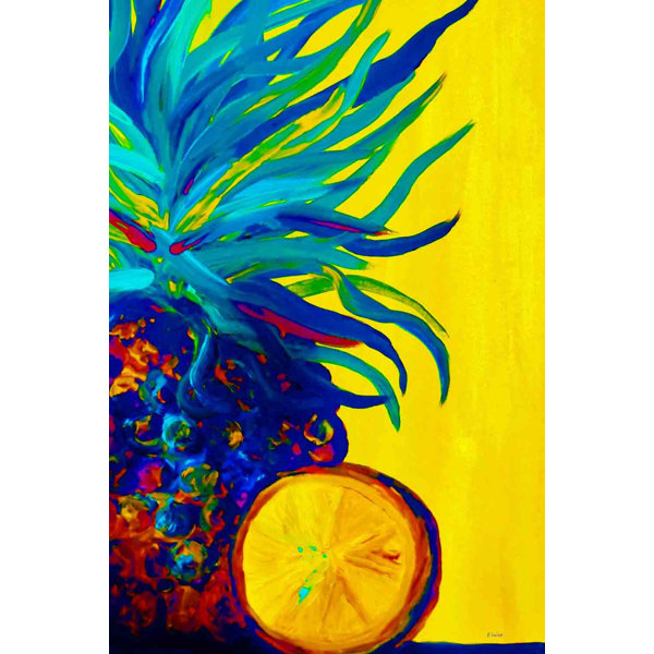 Bay Isle Home Blue Pineapple Abstract Acrylic Painting Print On