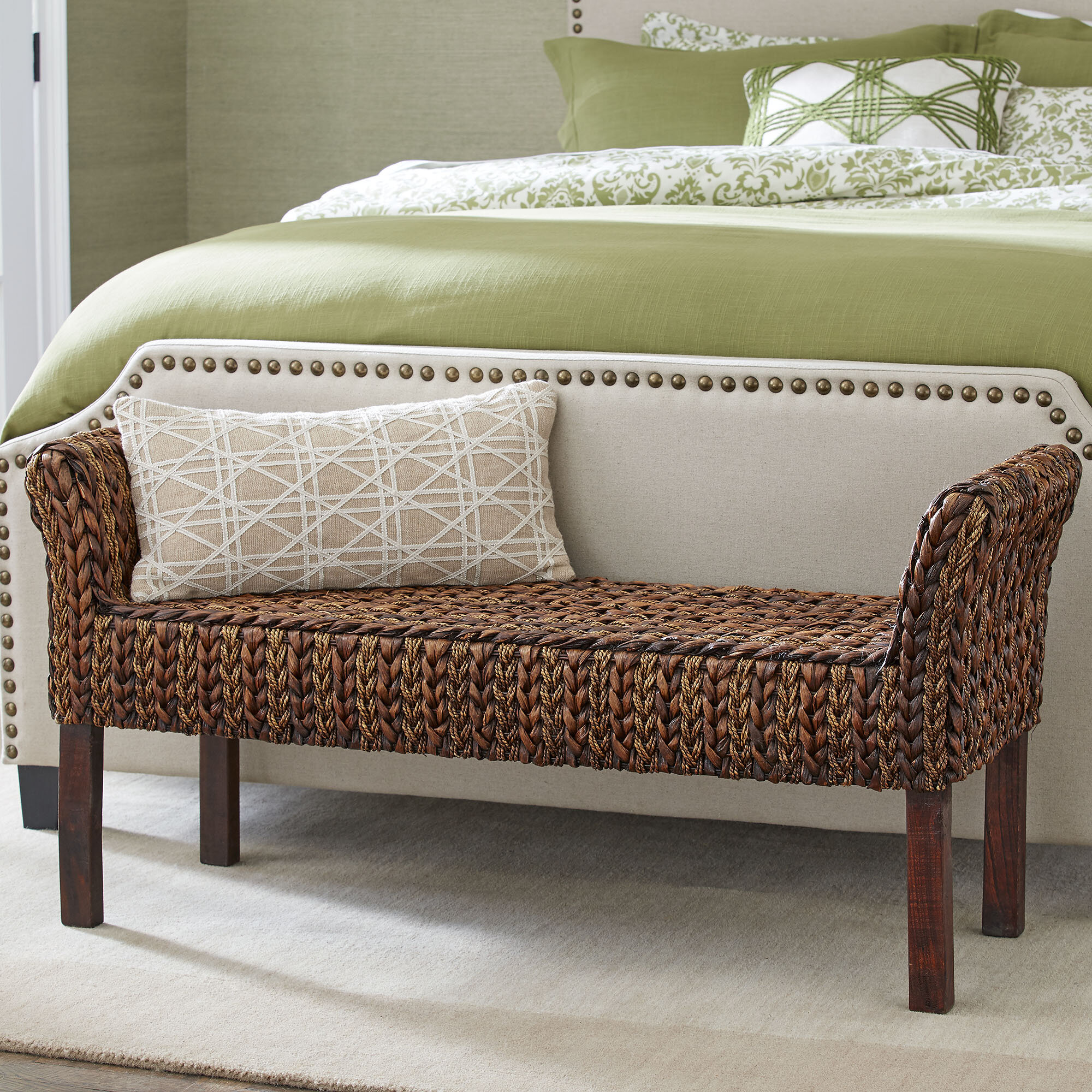 wicker bench with cushion