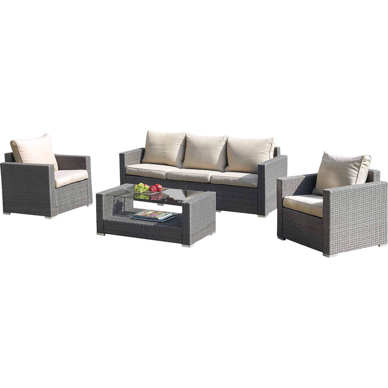 JB Patio Patio Wicker 4 Piece Seating Group with Cushions & Reviews