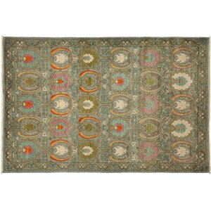 One-of-a-Kind Suzani Hand-Knotted Green Area Rug