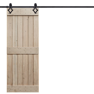 Paneled Wood Finish Rustic Mid Rail Barn Door Without Installation