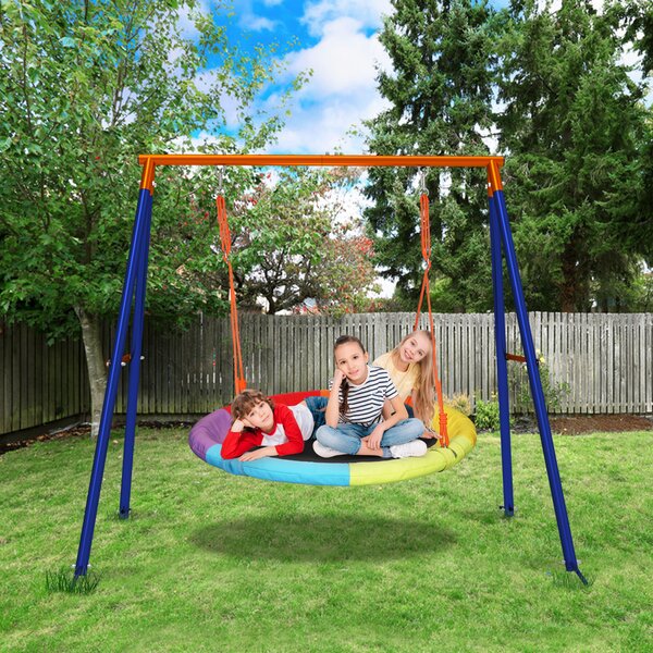 40" Kids Round PE Rope Tire Saucer Oxford Tree Web Net Swing Nest Yard Play 