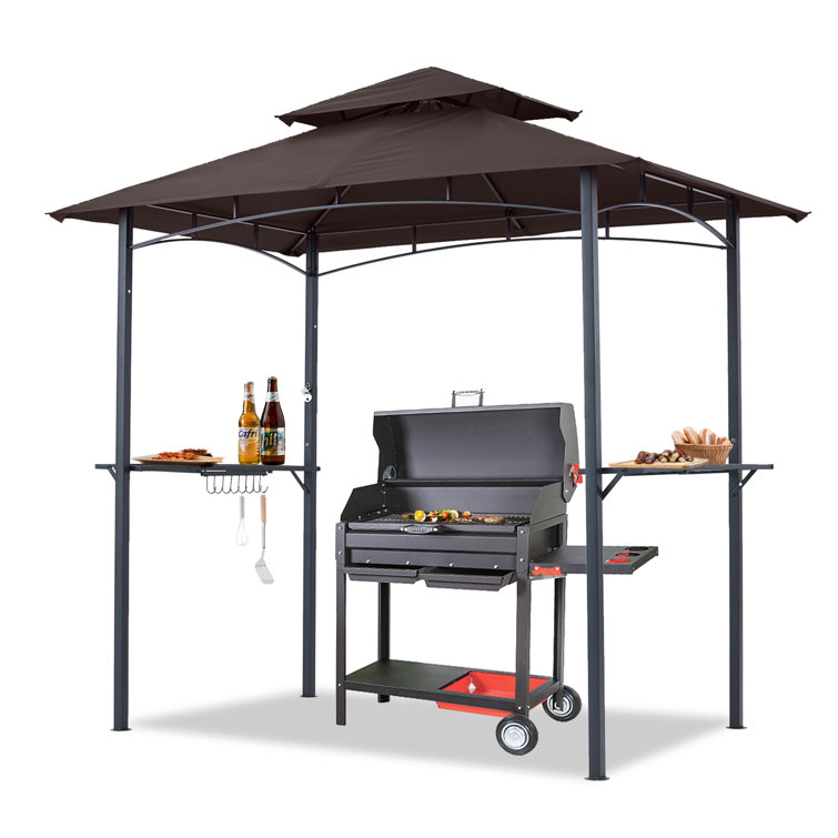 Brown ABCCANOPY 8x 5 Grill Gazebo Double Tiered Outdoor BBQ Gazebo Canopy with LED Light