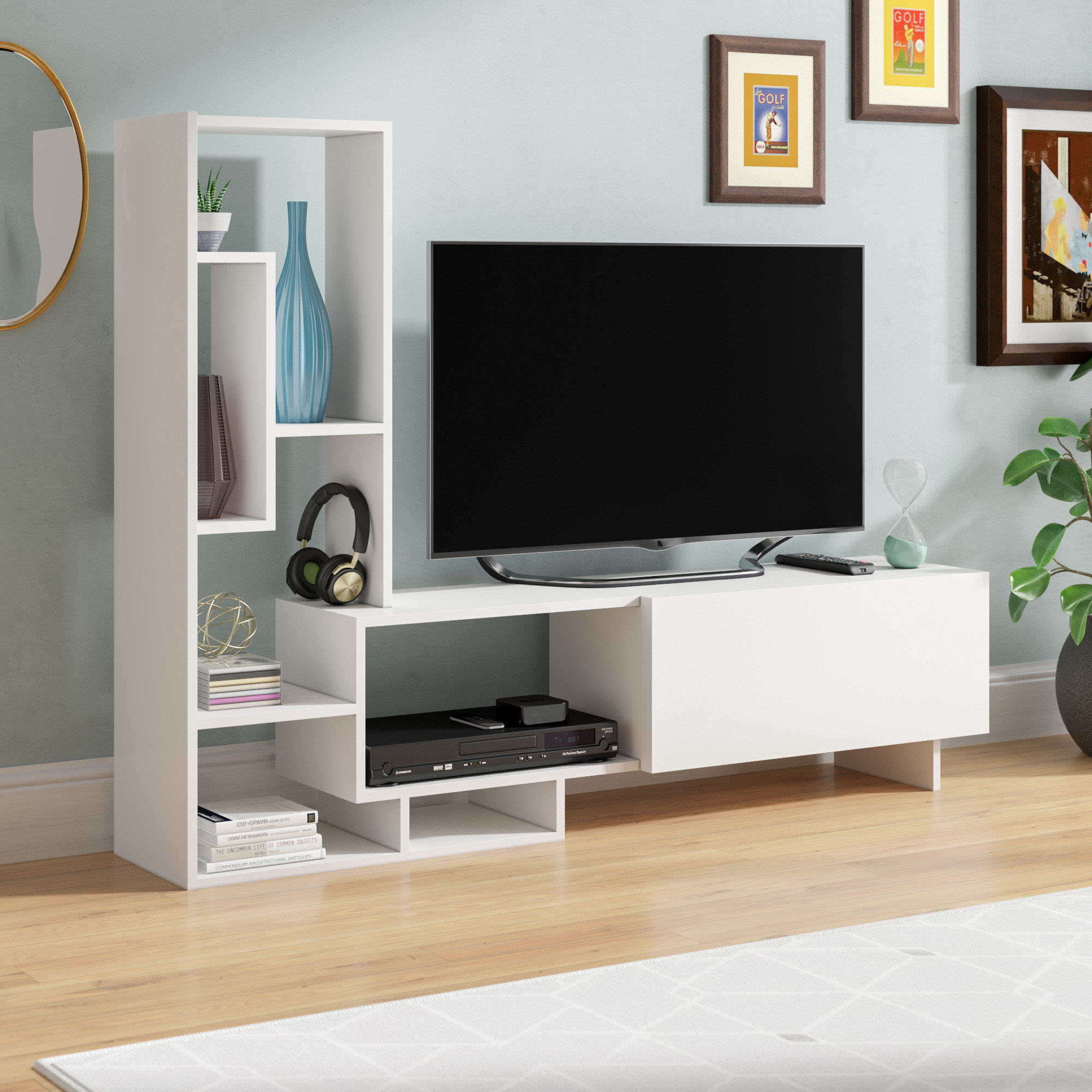 TV stand white and oak sonoma great size modern design! High quality TV unit 