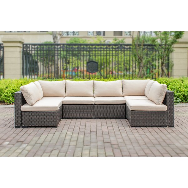 Holliston 6 Piece Rattan Sectional Set with Cushions