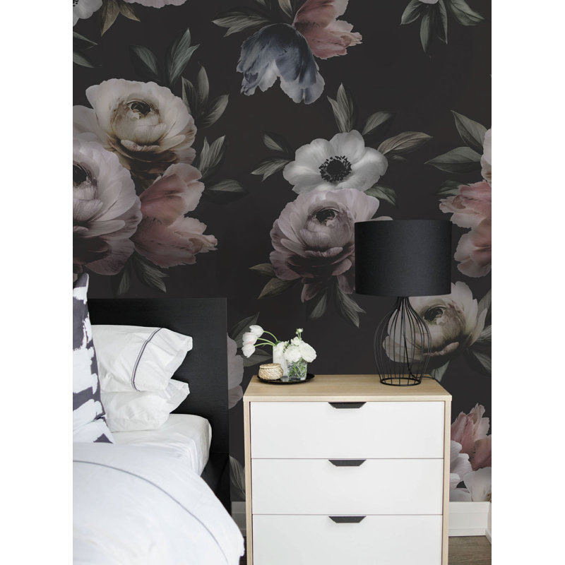 Rosdorf Park Huron Midnight Floral 4 Panel Peel And Stick Wall