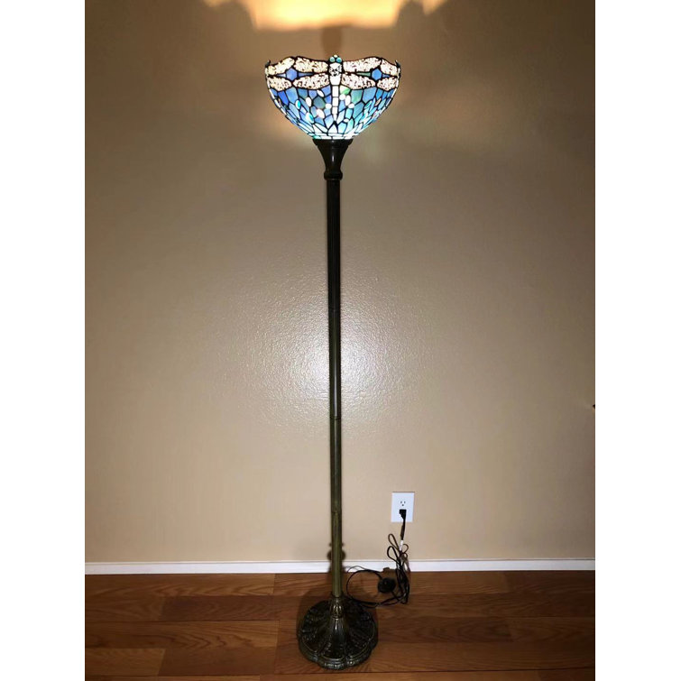 Fleur De Lis Living Tiffany Style Floor Lamp Dragonfly Sea Blue Stained Glass Vintage Living Room Dining Room Bedroom H66 W12 Inch Wayfair