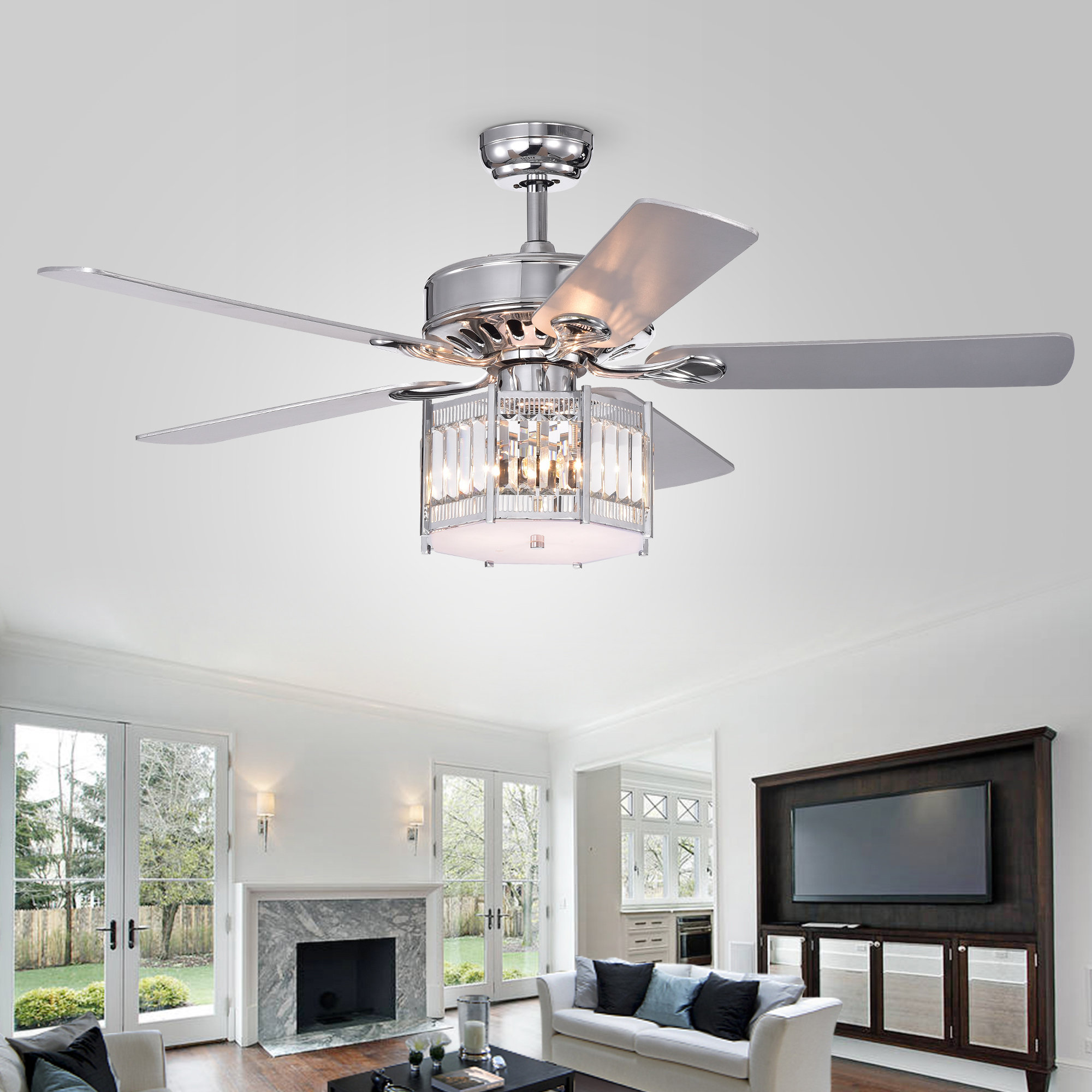 Mercer41 Matherne Chrome 52 Inch 5 Blade Lighted Ceiling Fan With Inch 5 Blade Lighted Ceiling Fan