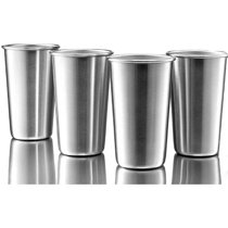 Kitchen Accessories Stainless Steel Drinking Silver Glass Set Of 2 Pcs Drinkware 