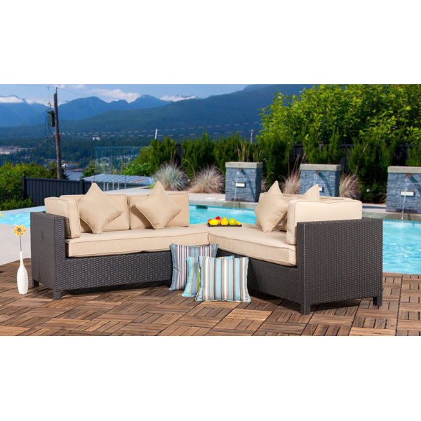 Darby Home Co Glenbrook 3 Piece Rattan Sectional Set With Cushions Wayfair