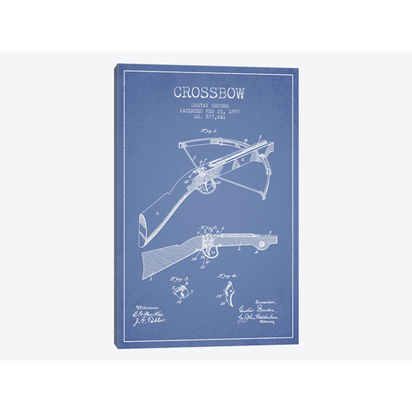 East Urban Home Gustav Bruder Crossbow Patent Sketch Graphic Art Print On Canvas In Light Blue
