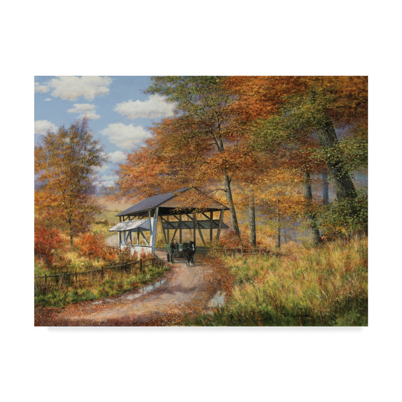 Charlton Home Covered Bridge Landscape Oil Painting Print On