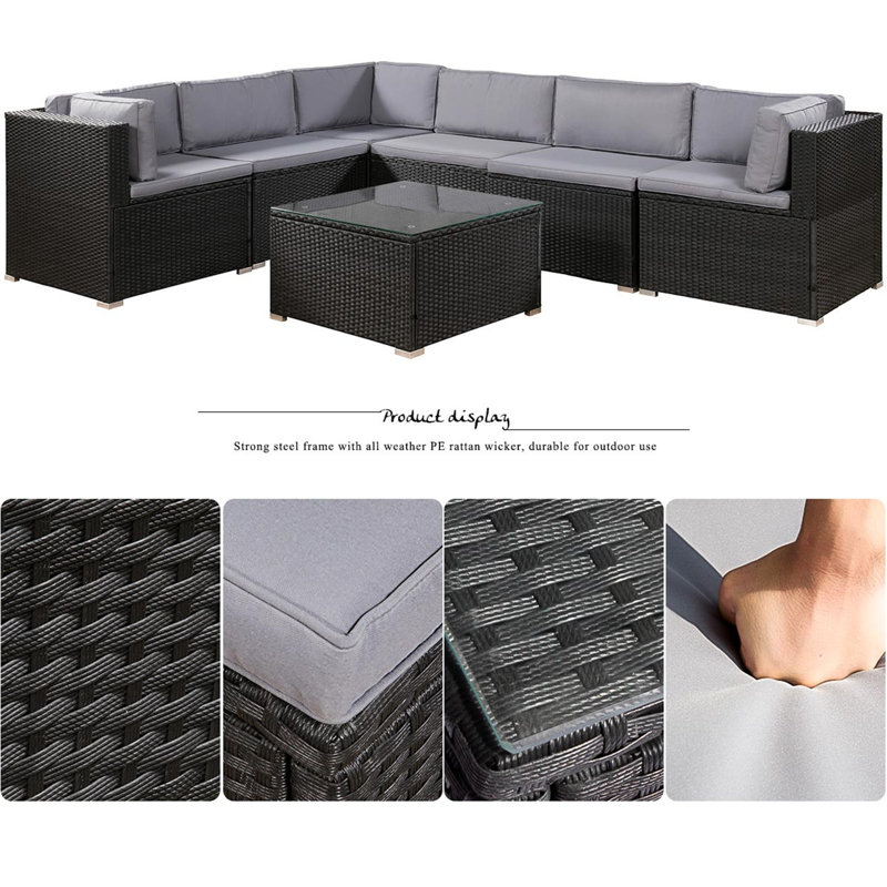 Latitude Run Deaven Patio 7 Piece Sectional Seating Group With Cushions Wayfair