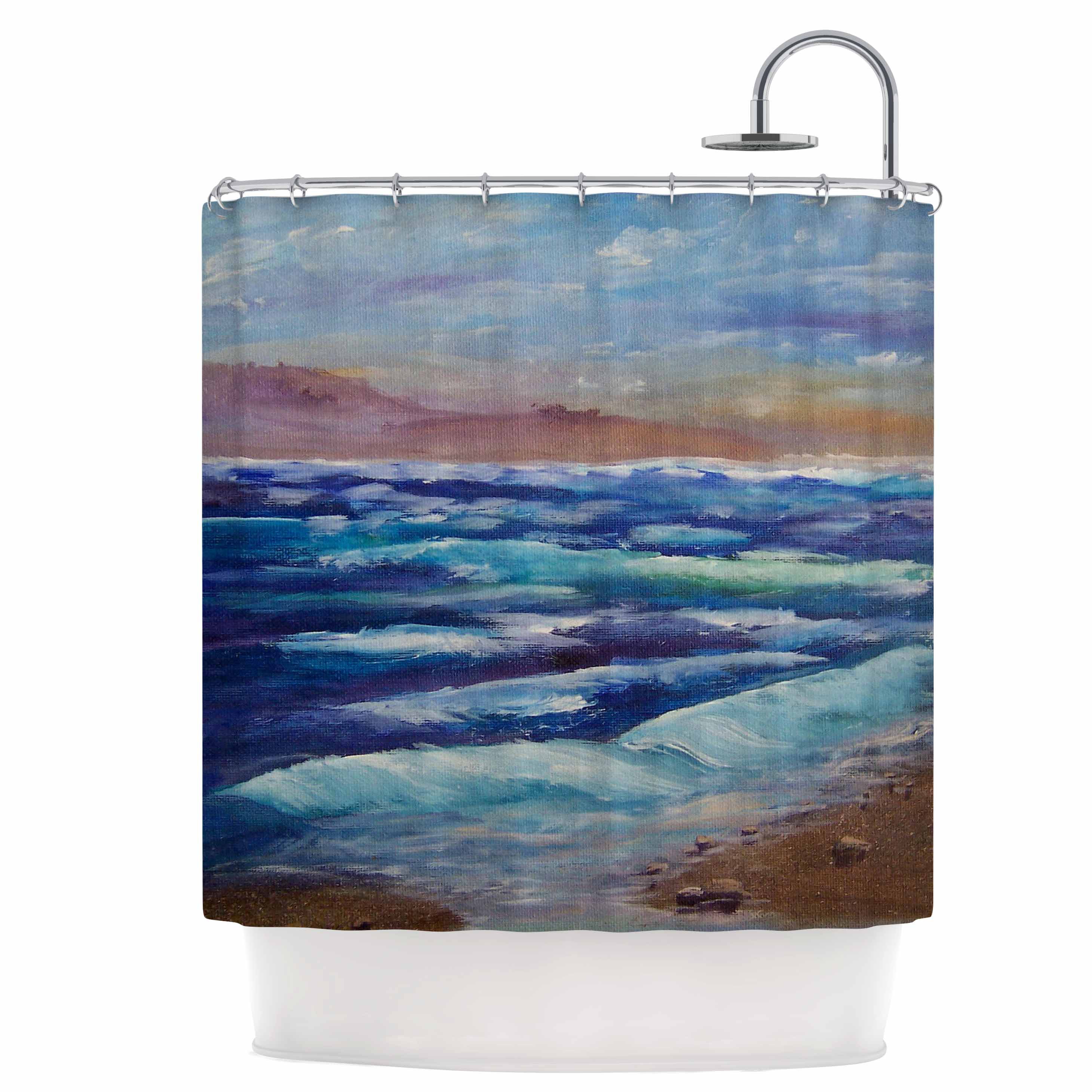 69 by 70 Kess InHouse Nick Nareshni Solana Beach Rolling Waves Blue Coastal Shower Curtain