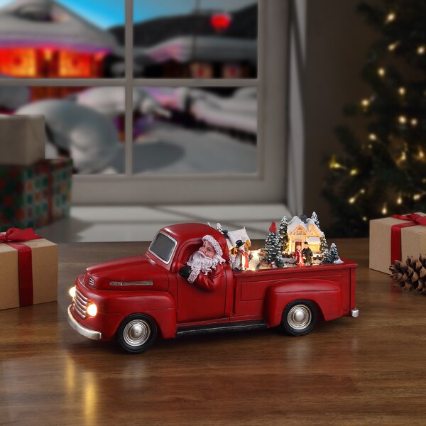 LED Light Up Wood Farmhouse Red Truck Christmas Tree Home Decor Decoration NEW