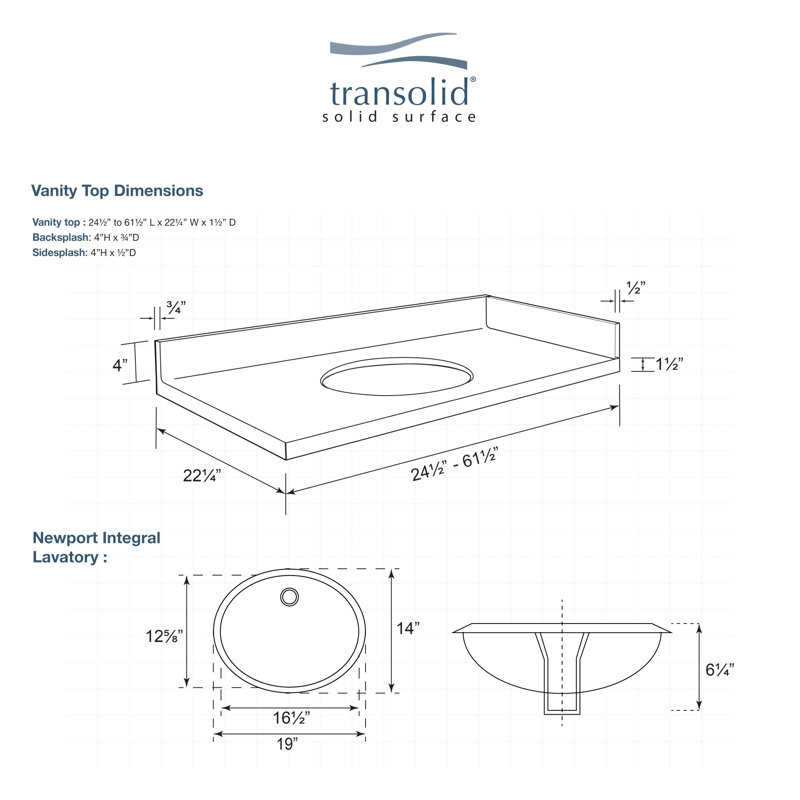 Transolid Newport 32 Solid Surface Single Bathroom Vanity Top Transolid Newport 32 Solid Surface