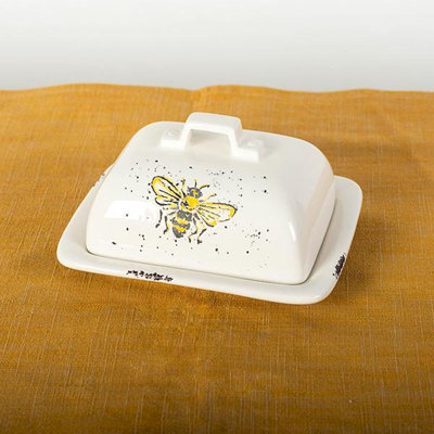 Ceramic Rustic Look Bee Covered Butter Dish