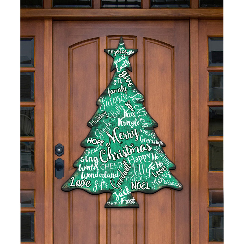 The Holiday Aisle Merry Christmas Tree Hanging Figurine Wood Door Hanger Wall Decor Wayfair