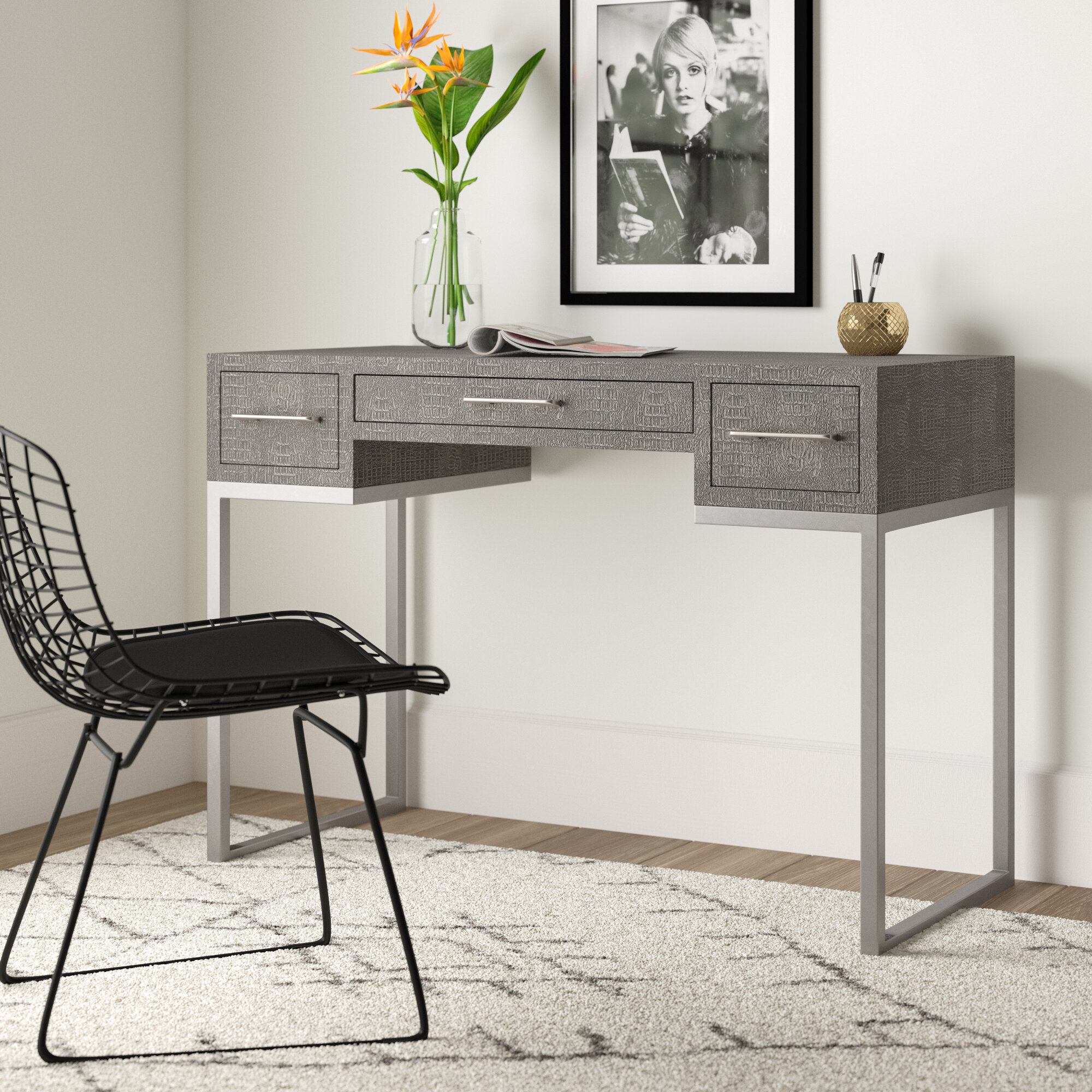 silver wood desk