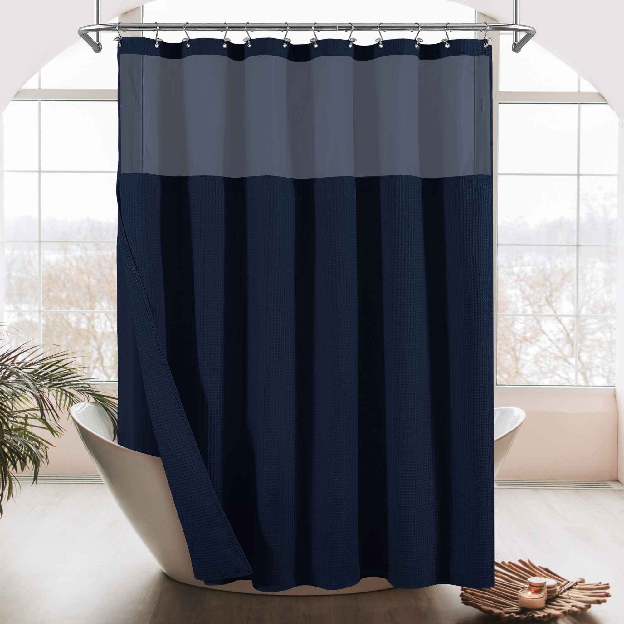 CHOOSE YOUR COLOR METAL GROMMETS WAFFLE WEAVE TEXTURIZED FABRIC SHOWER CURTAIN 
