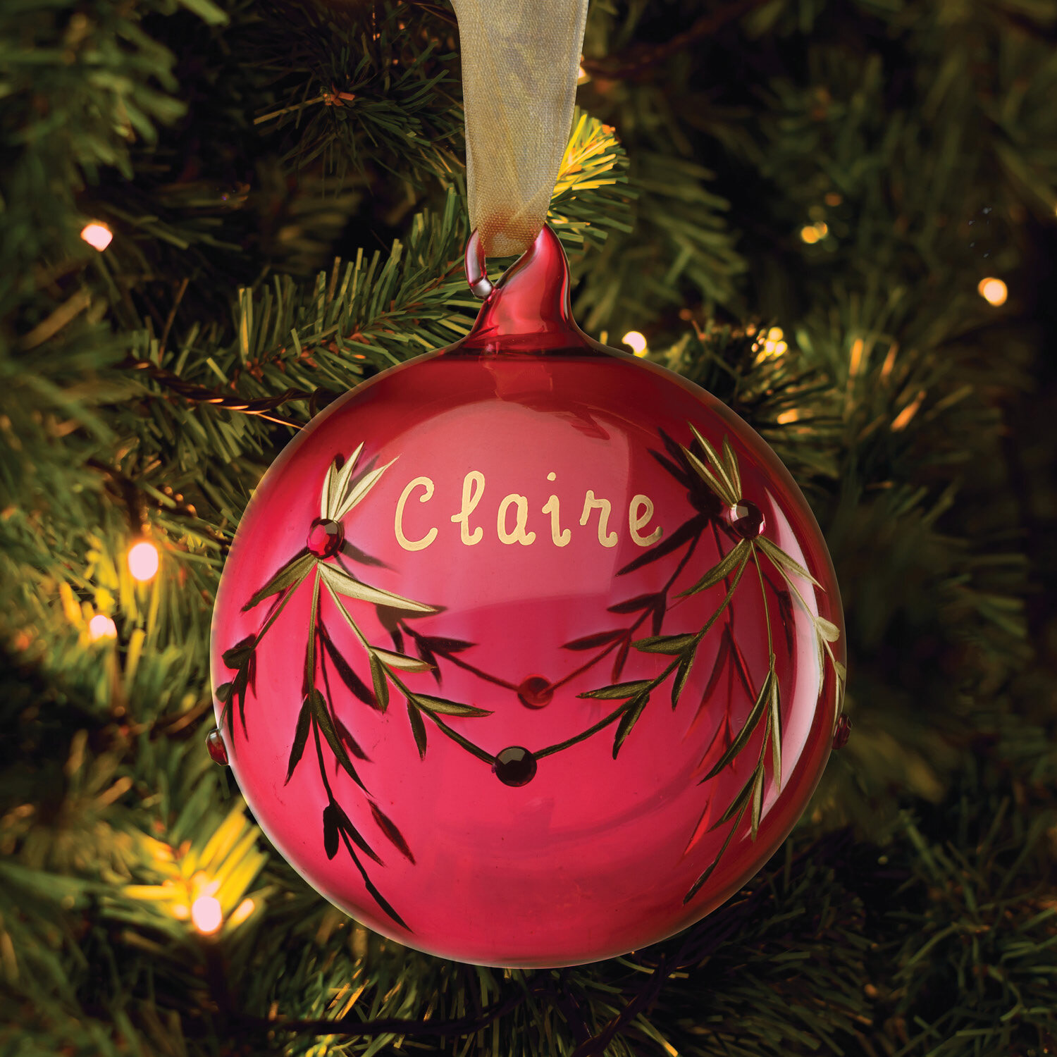Holly Leaves Family of 2 3 4 5 Personalized  Christmas Ornament 