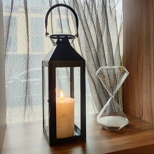 Matte Grey Distressed Coach Style Metal & Glass Candle Pillar Lanterns 3 Sizes 