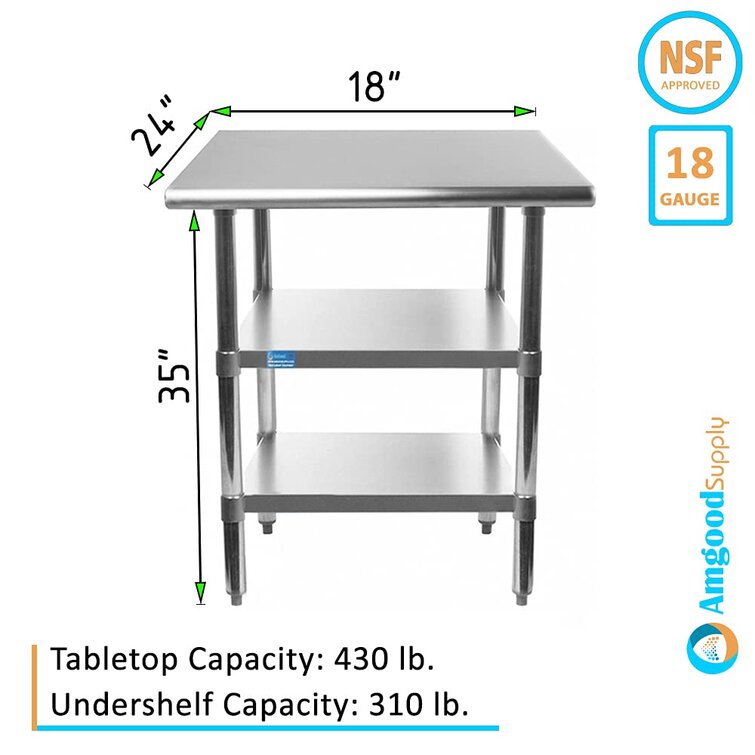 All Stainless Steel Work Table 30"x18" NSF Flat Top 