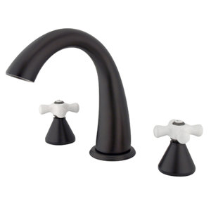 Double Handle Deck Mount Roman Tub Faucet Trim Porcelain Cross Handle