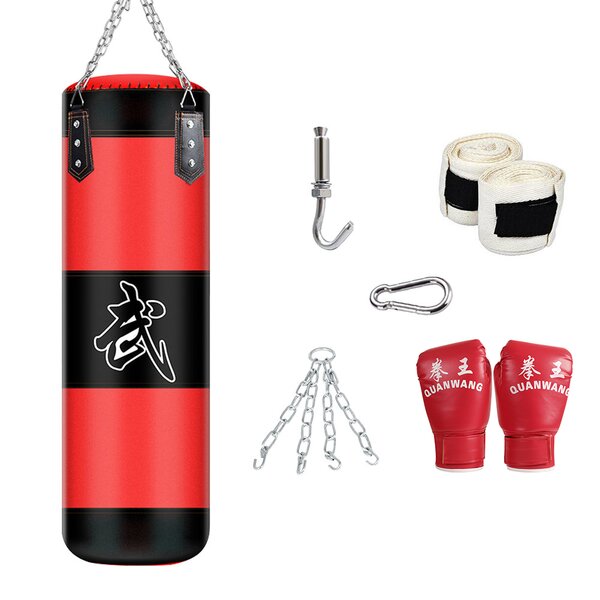 Durable Boxing Heavy Bag Heavy Boxing Bags Hanging Boxing Punch Bag with Chain and Wraps for Adult Professional and Beginners Boxer Training Unfilled,100cm