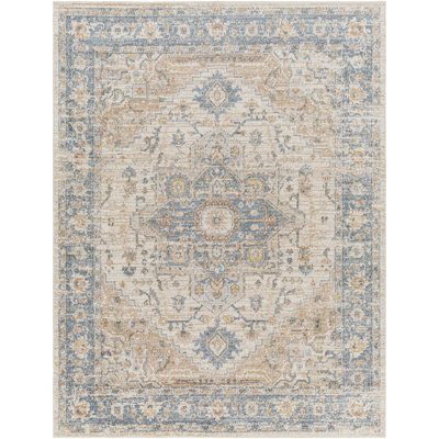 Weber Machine Washable Oriental Ivory/Blue Area Rug