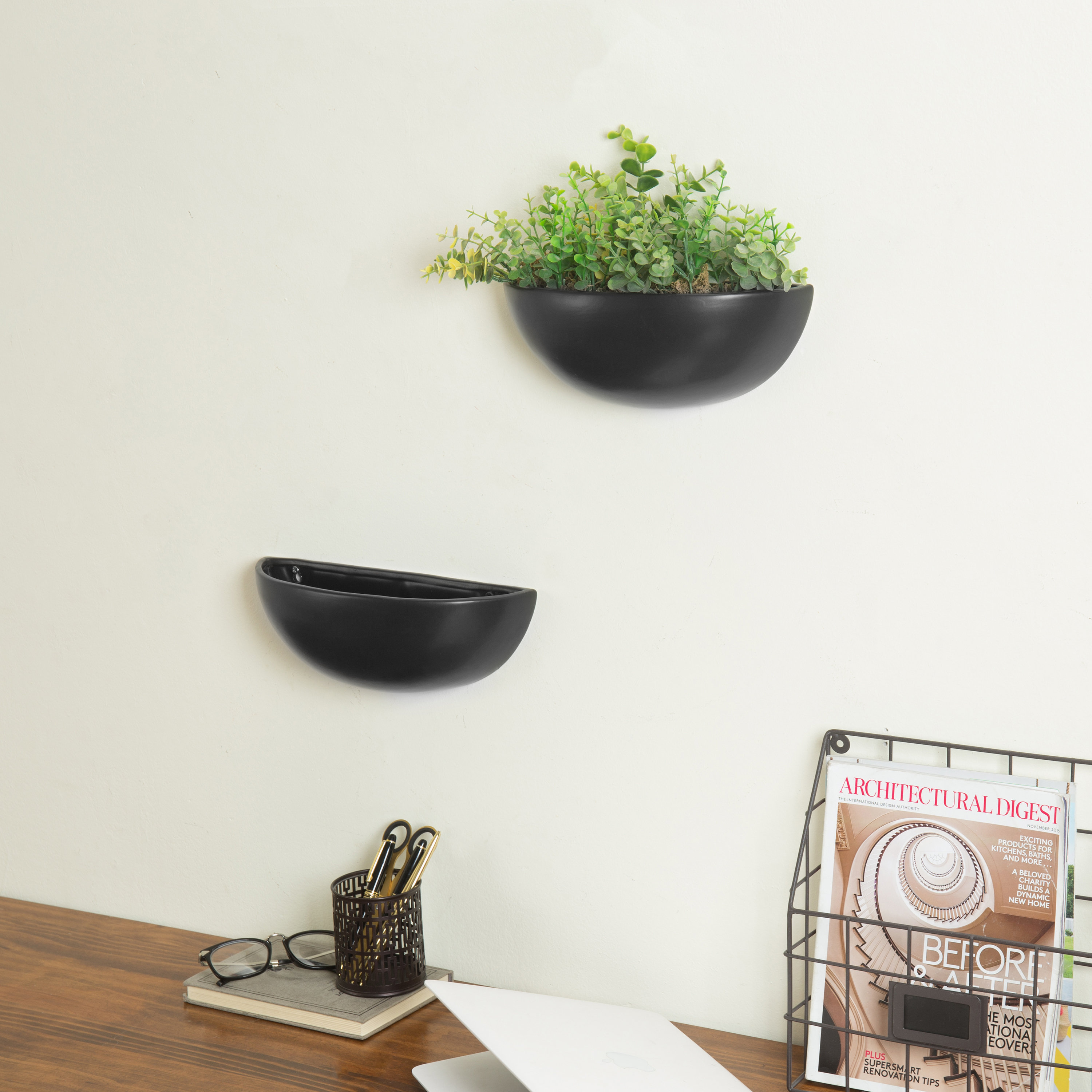 Ebern Designs Niglaes 2 - Piece Ceramic Wall Planter Set | Wayfair