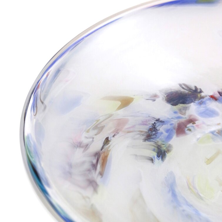 15.7" Floral Design White Decorative Plate Glass  NEW 