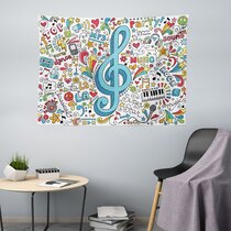Art Musical Note Tapestry Modern Music Symbol with Ice and Fire Art Decor Wall
