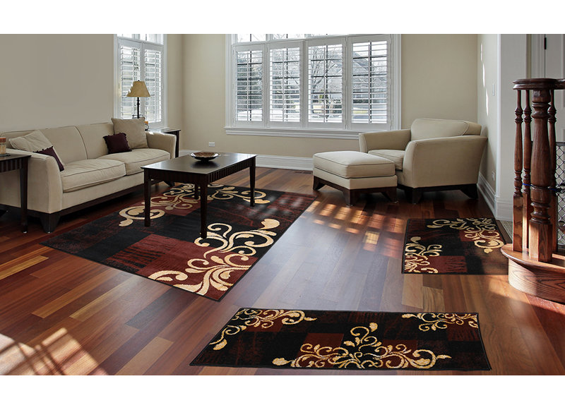 Winston Porter Cedric 3 Piece Oriental Ebony Area Rug Set