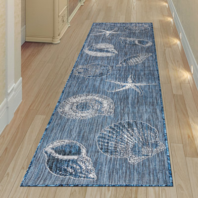 Highland Dunes Desantiago Shells Navy Indooroutdoor Area Rug Rug