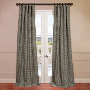 Filigree Flocked Faux Silk Geometric Rod Pocket Single Curtain Panel