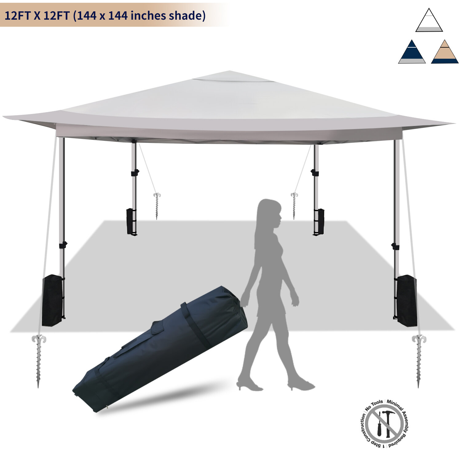 White 12x12 Outdoor Portable Canopy Tent Shelter Sun Shade Camping Beach Picnic 